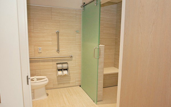 Bathroom with walk-in shower at Liberty Family Birthing Center