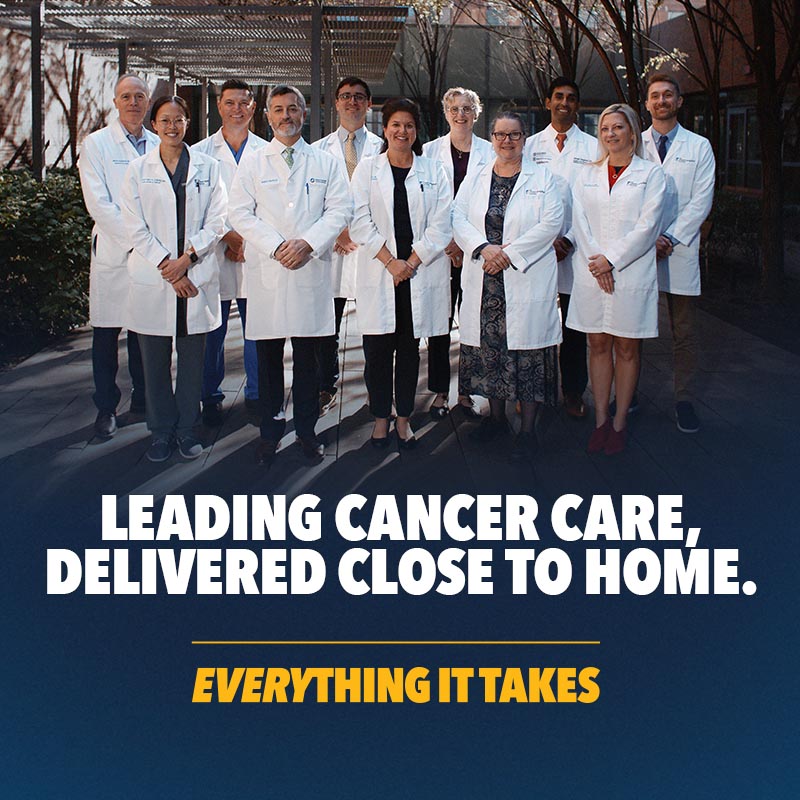 Banner image featuring oncology team and the text reads "leading cancer care, delivered close to home. everything it takes"