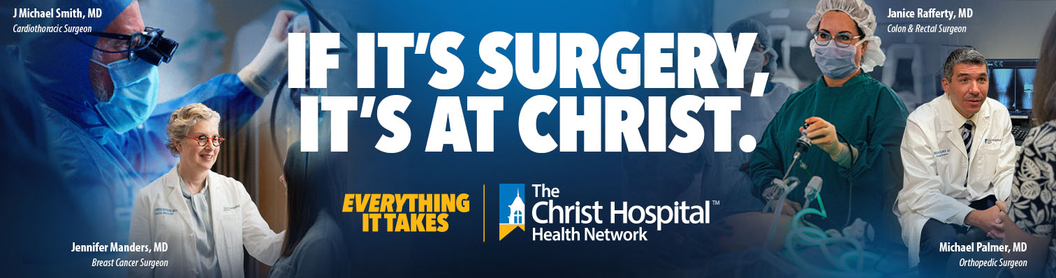 Collage of providers with text, "If it's surgery, it's at Christ."