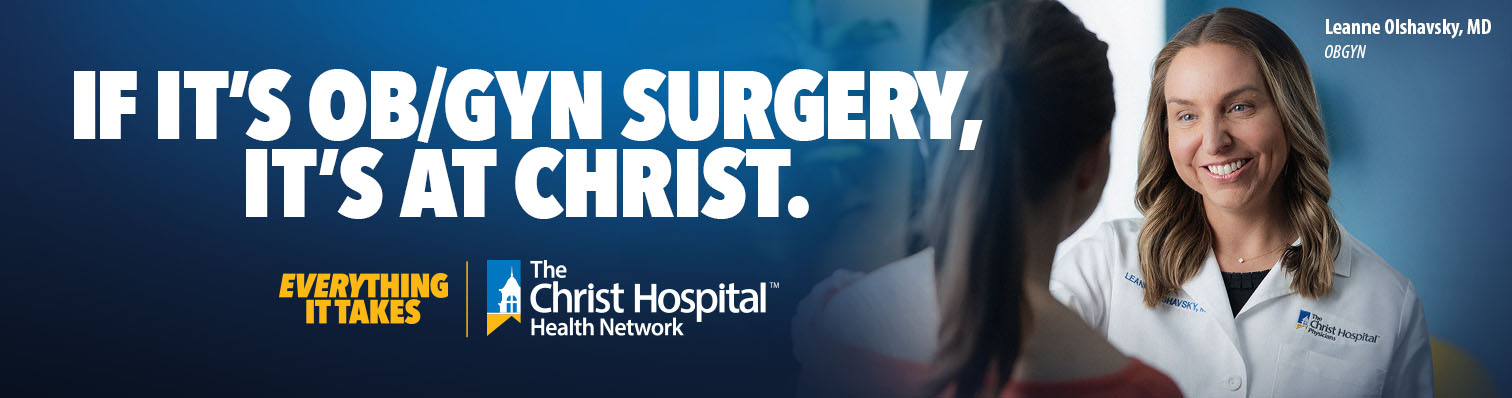 Doctor talking with patient and the text, "If it's OB/GYN surgery, it's at Christ."