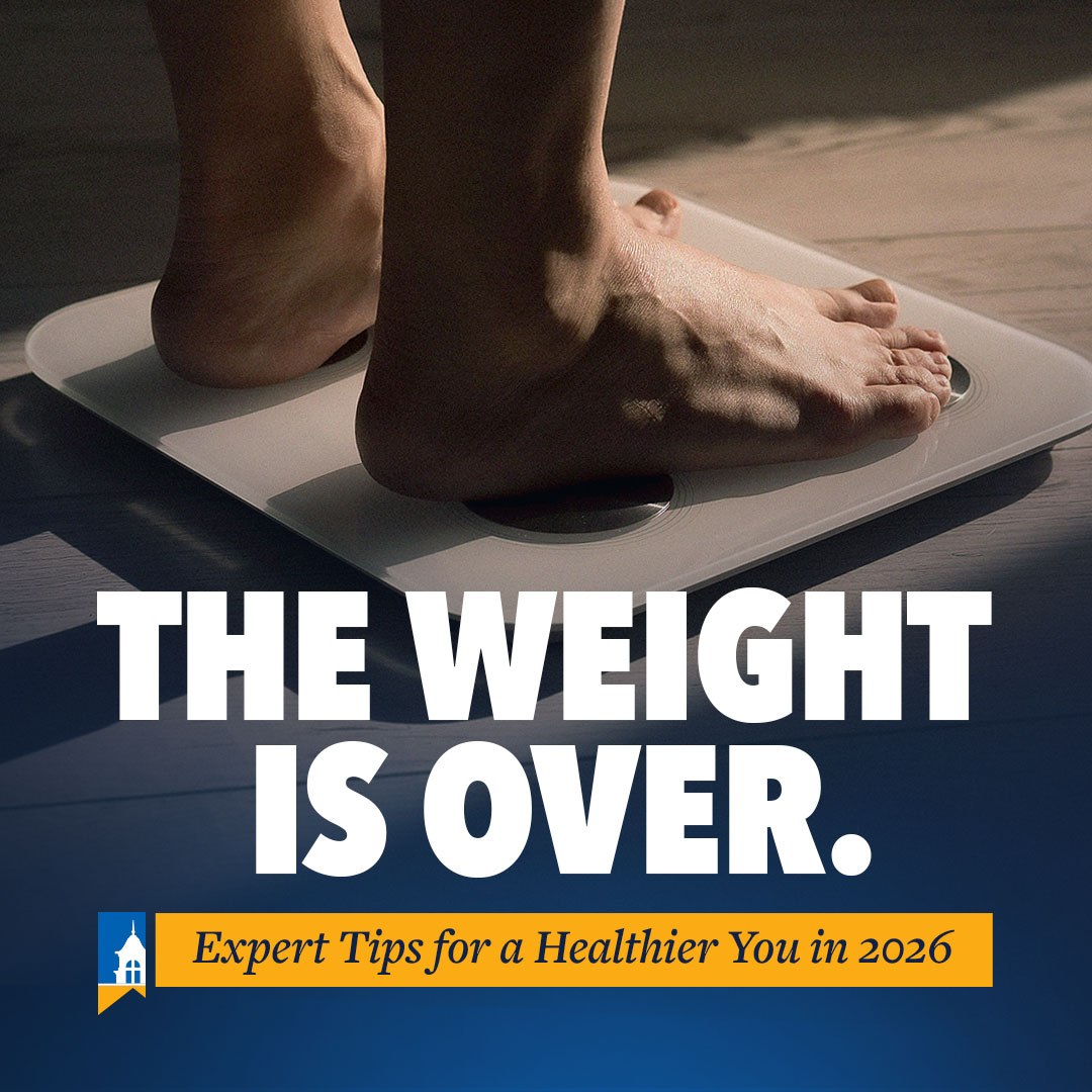 Feet standing on a scale with the text "The weight is over. Expert tips for a healthier you in 2026"