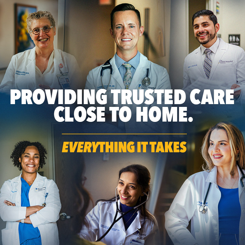 Header image featuring doctors and the text, "providing trusted care close to home. everything it takes"
