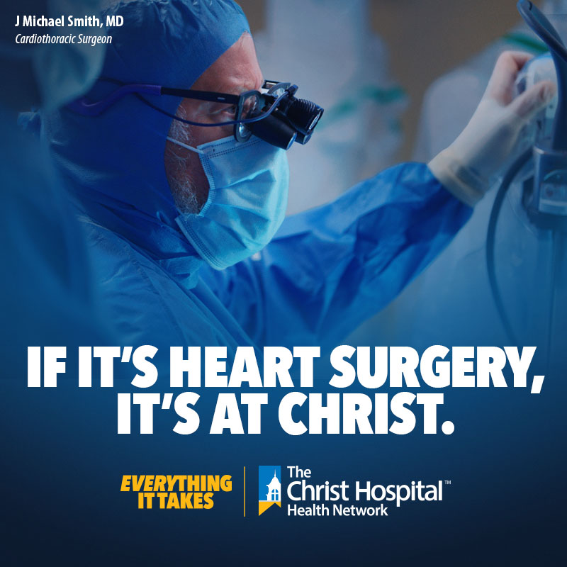 Doctor performing surgery with the text "If it's heart surgery, it's at Christ."