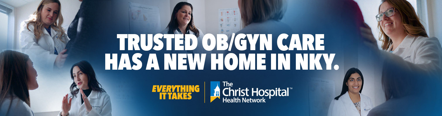 Collage of providers with text, "Your trusted OB/GYNs. Now with the Christ team."