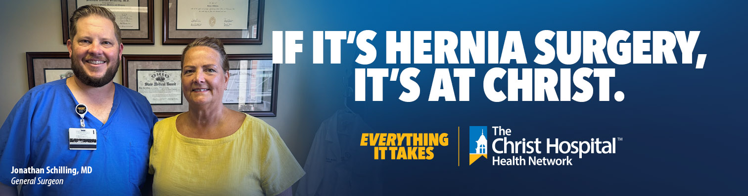 Banner with text, "If it's hernia surgery, it's at Christ. Everything it takes."