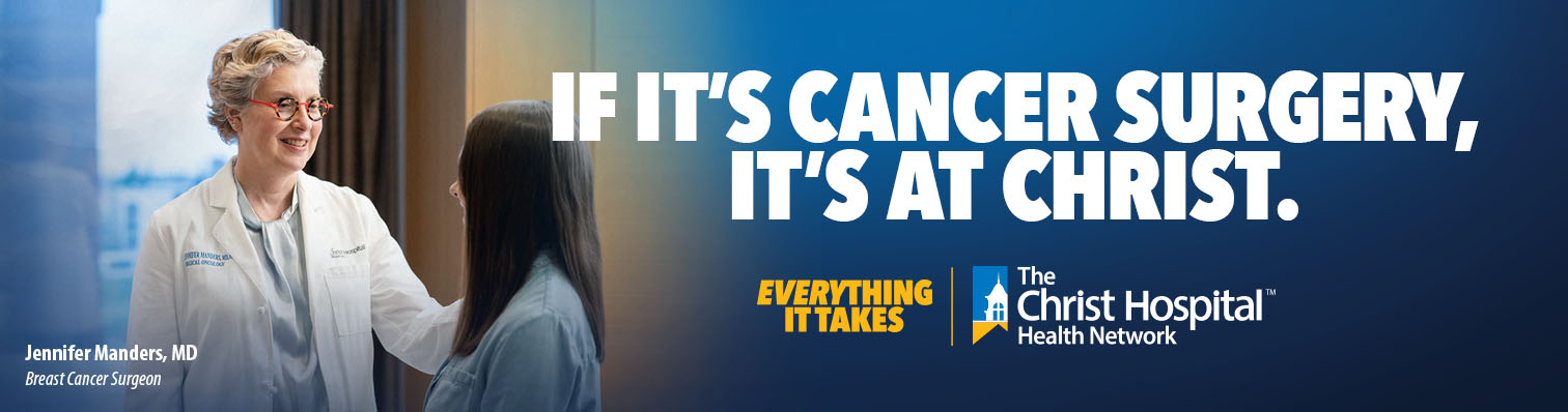 Doctor speaking with patient and the text, "if it's cancer surgery, it's at Christ."