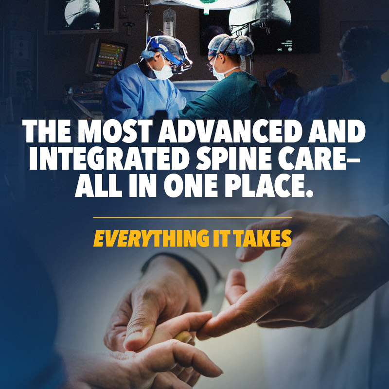 Header image featuring the text, "The most advanced and integrated spine care - all in one place. Everything it takes"