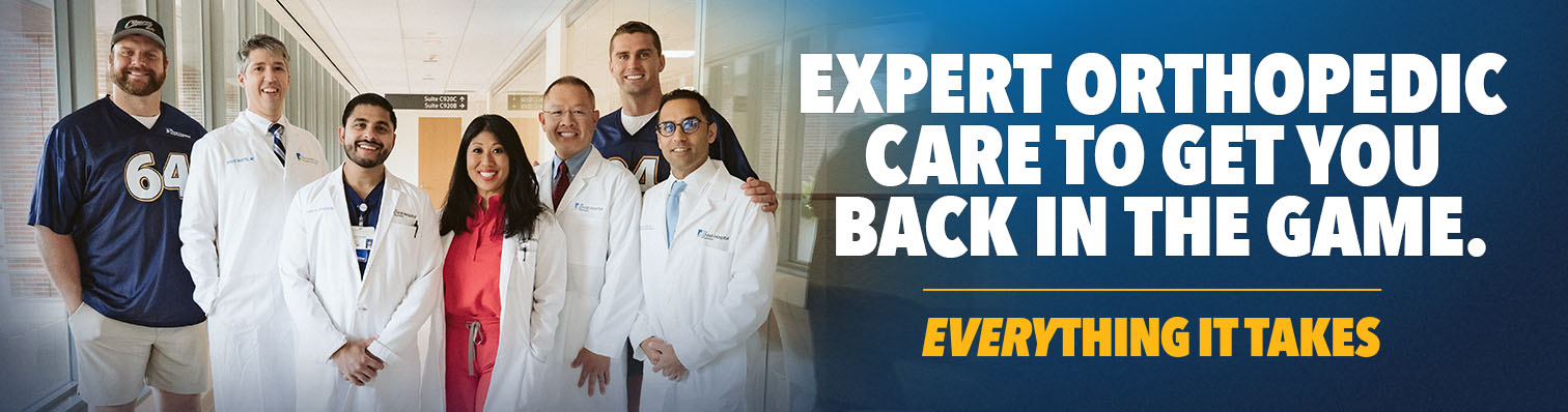 Header image featuring Todd C. Kelley, MD, Orthopedic Surgeon, consulting with a patient with the text, "Same-day orthopedic care, without the wait. Everything it takes"