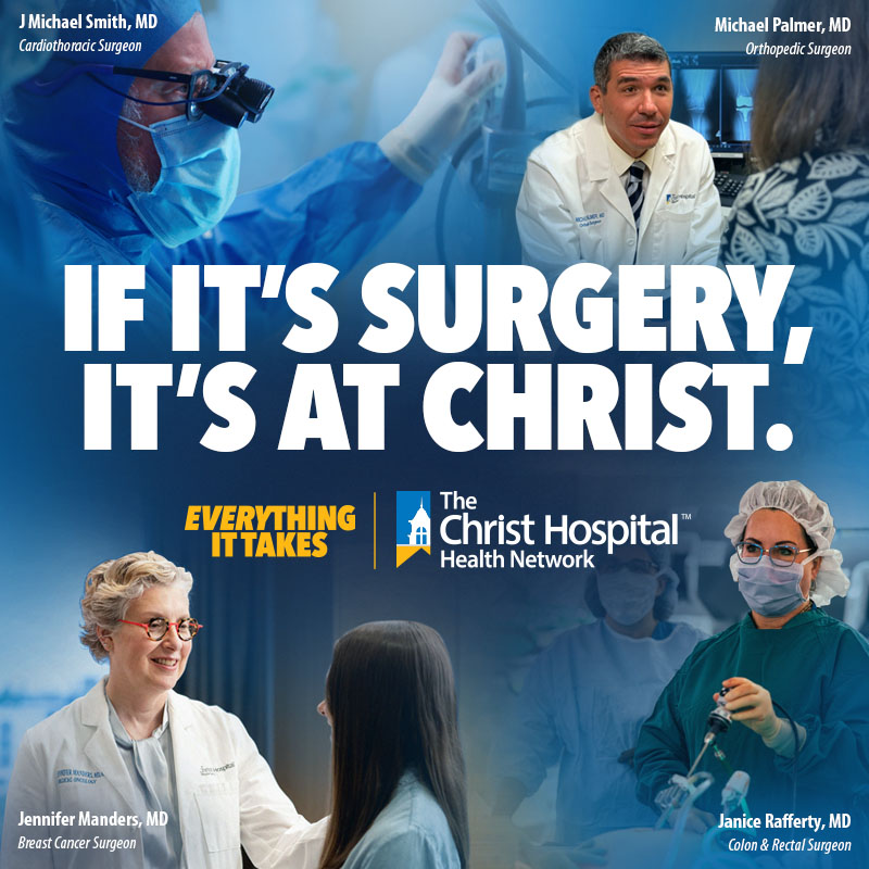 Collage of providers with text, "If it's surgery, it's at Christ."