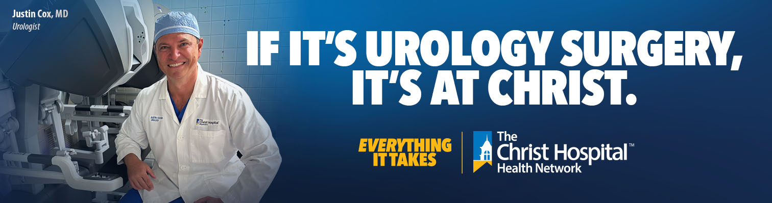 Doctor smiling with the text, "if it's urology surgery, it's at Christ."