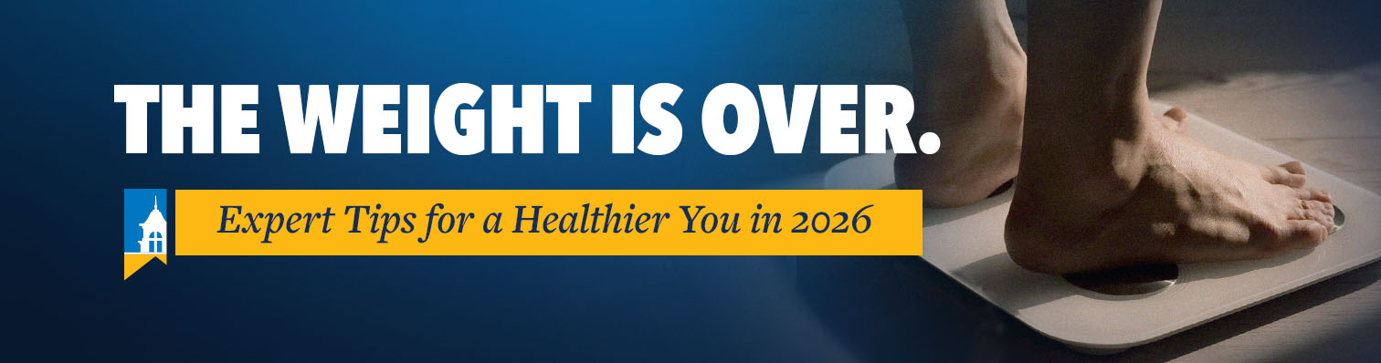 Feet standing on a scale with the text "The weight is over. Expert tips for a healthier you in 2026"